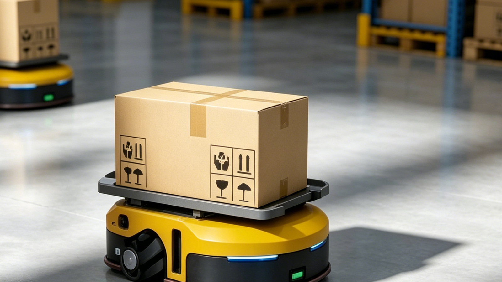 Smart AGV transporting materials between manufacturing workstations